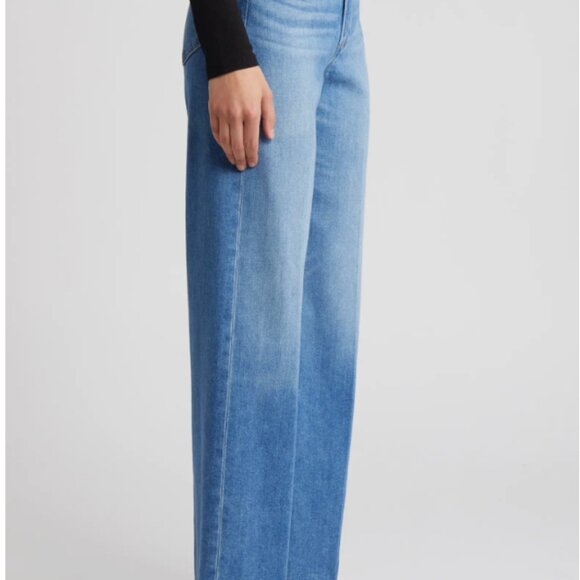 Paige Anessa High Waist Raw Hem Wide Leg Jeans in Color Mesmerize 29 - Picture 3 of 9